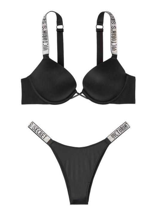 Комплект Shine Strap Double Push-Up Bra & Shine Brazilian Panty Panty Black  Victoria's Secret УТП008143 купити ❤️VS Angel Beauty