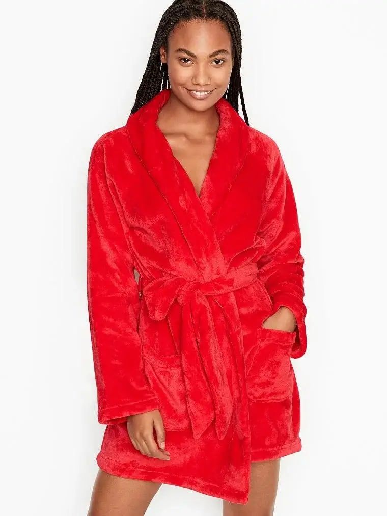 Плюшевий халат Short Cozy Robe Red M-L