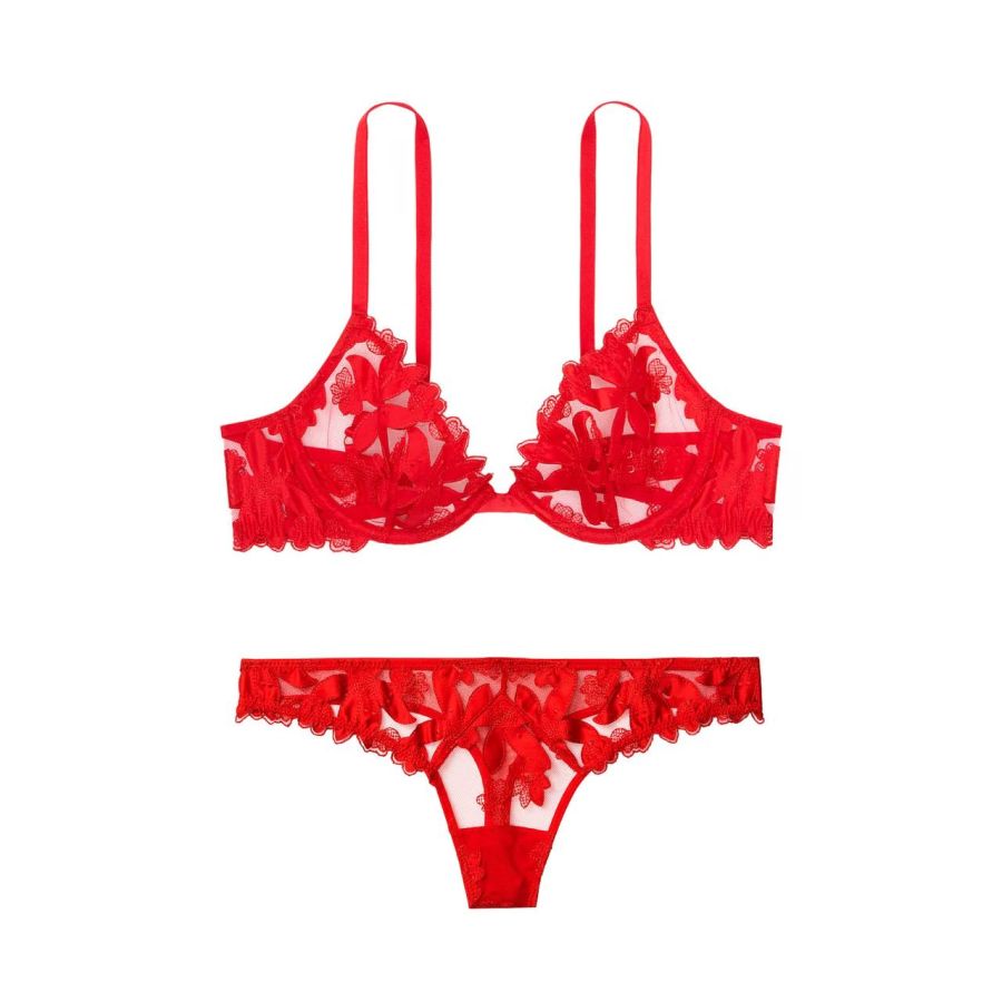 Комплект Very Sexy Satin Ziggy Glam Floral Embroidery Bra Lipstick