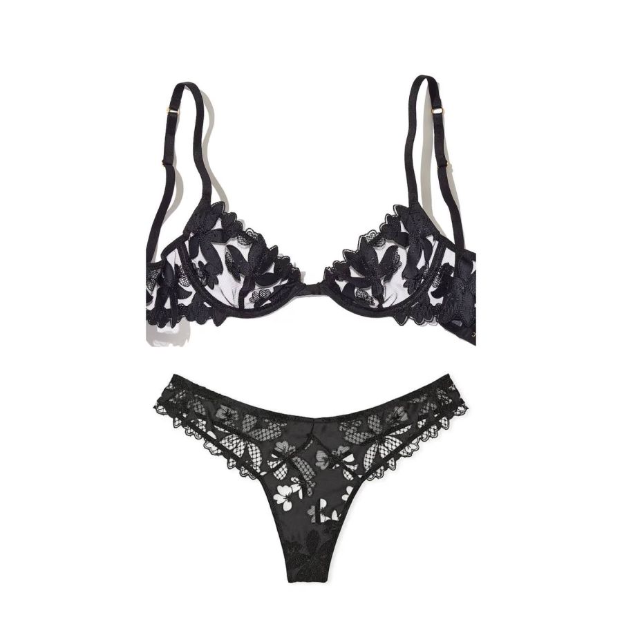 Комплект Very Sexy Satin Ziggy Glam Floral Embroidery Bra Black