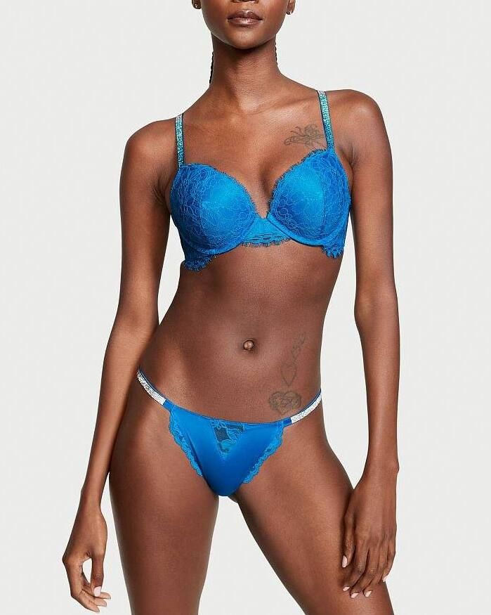 Комплект Lace Shine Strap Push-Up Bra & Panty Enamel Blue від Victoria's Secret