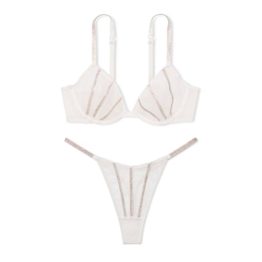 Комплект Sheer Shine Low-Cut Demi Bra & Thong Panty White