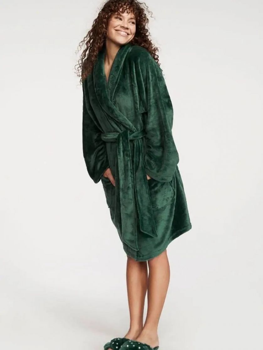 Плюшевий халат Short Cozy Robe Dark Green XS/S