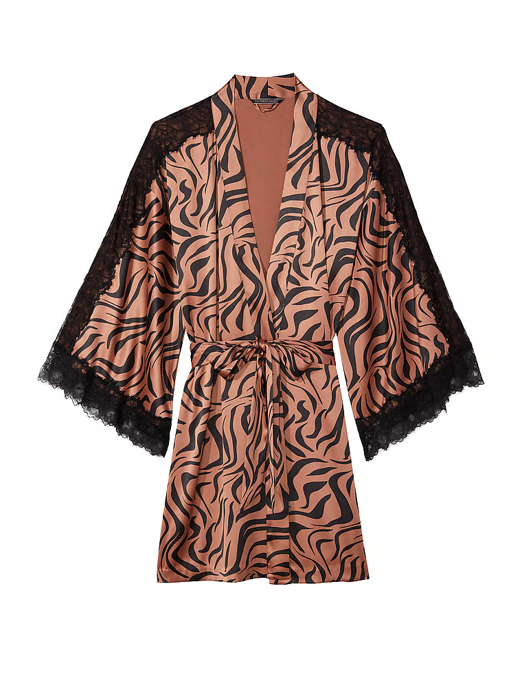 Сатиновий халат Luxe Satin Lace Inset Robe Zebra від Victoria's Secret