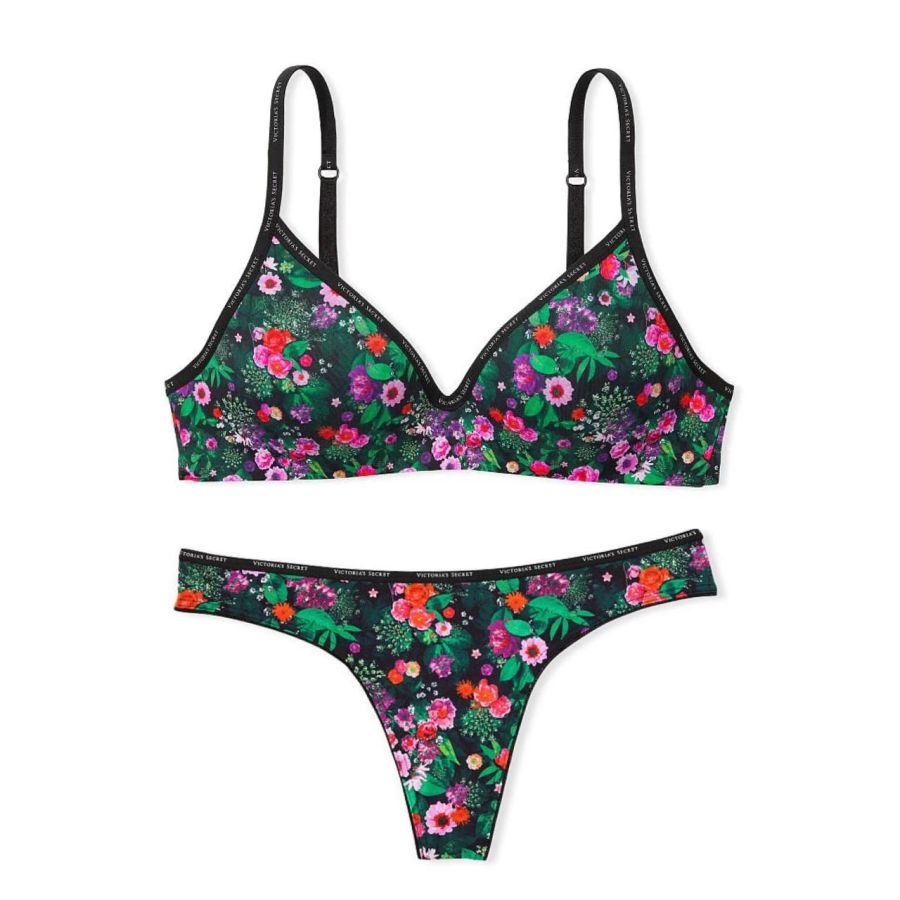 Комплект Victoria's Secret Wireless Bra Black Roses