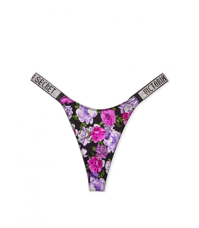 Shine Brap Thong Panty Black Floral Victoria's Secret