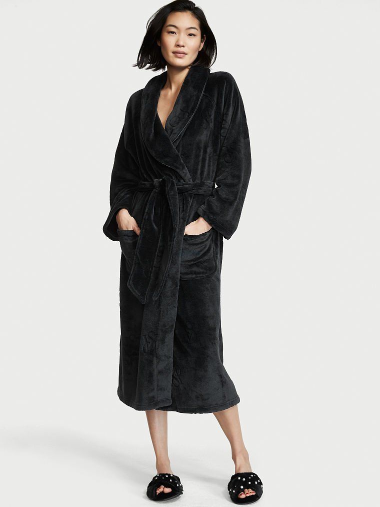 Плюшевий халат довгий Plush Long Robe Black від Victoria's Secret