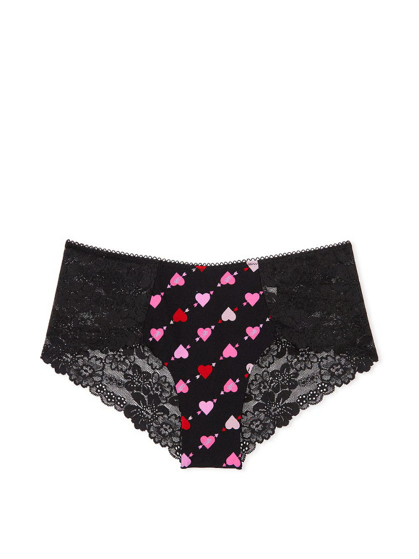 Трусики No-show Cheeky Panty Pure Black Heart Print Lace Trim