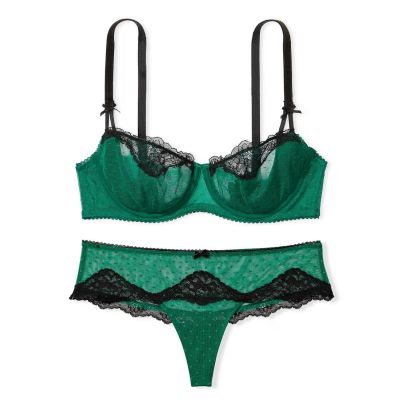 Комплект Dream Angels Wicked Unlined Dotted Mesh Bra Spruce Green Victoria's Secret