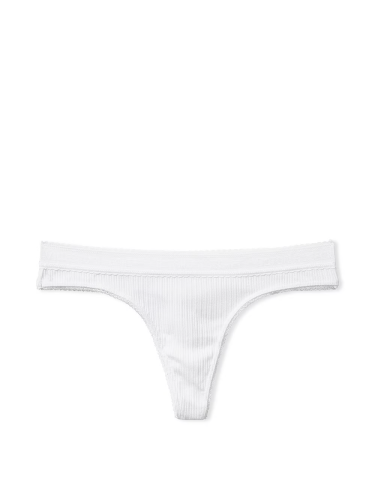 Трусики Logo Cotton Lace-Waist Thong Panty White від Victoria's Secret