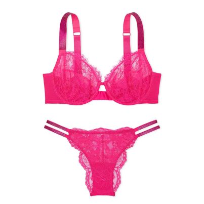 Комплект The Fabulous by Victoria's Secret Full-Cup Shine Strap Lace Bra Hot Pink