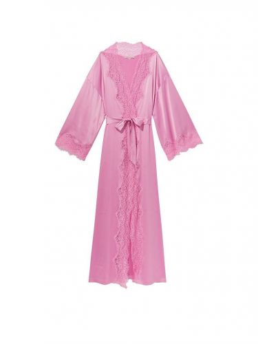 Сатиновий халат Victoria's Secret Lace Trim Satin Long Robe Lilac Chiffon