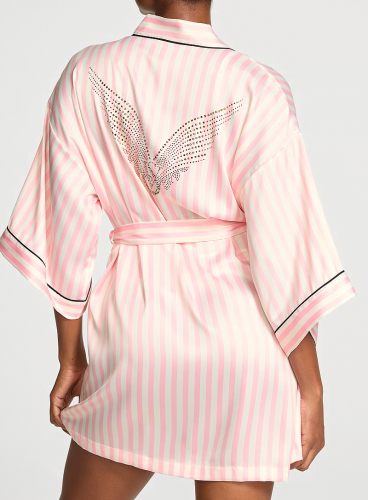 Сатиновий халат Backstage Satin Sparkle Short Robe Iconic Stripe