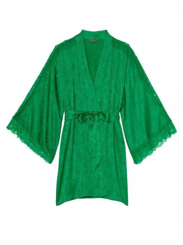 Атласний халат Lace Inset Jacquard Robe Green Victoria's Secret
