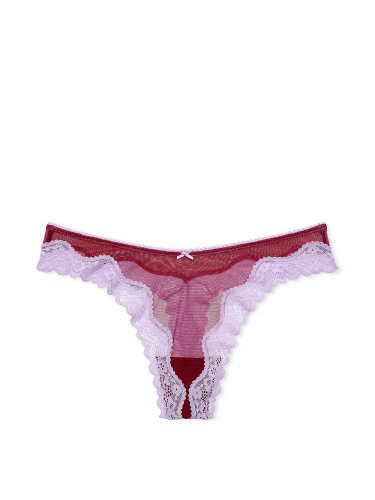Трусики Tease Mesh Lace-Trim High-Leg Thong Panty Campari Red
