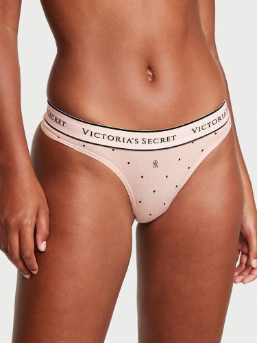 Трусики Victoria's Secret Logo Waist Pointelle Thong Panty VS Pink Logo