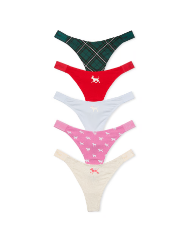 Набір трусиків 5-Pack Logo Cotton High-Leg Thong Panties Holiday Pack