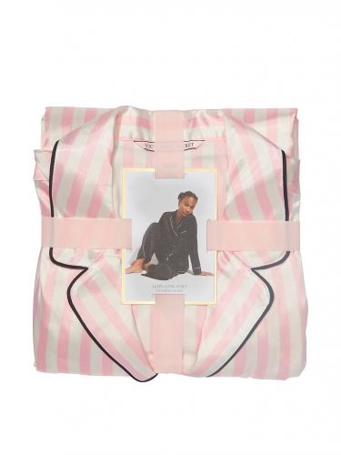 Піжама сатинова Satin Long Pajama Set Pink White Stripe Victoria's Secret