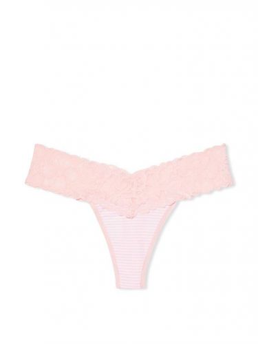 Трусики Victoria's Secret Lace Waist Thong Panty Pink Stripe