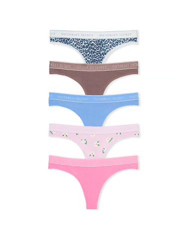 Набір трусиків Victoria's Secret 5-Pack Logo Cotton Thong Panties Mix
