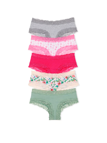 Набір трусиків Victoria's Secret 5-Pack Lace-Waist Cotton Cheeky Panty Summer Mix