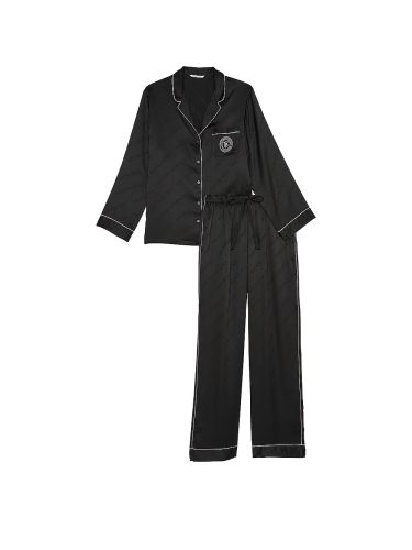Піжама сатинова Satin Long Pajama Set Black N