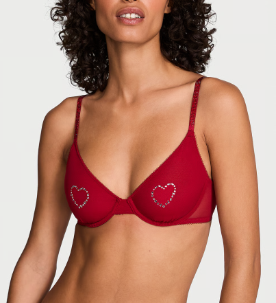 Комплект Sheer Shine Motif Unlined Low-Cut Demi Bra Red Lacquer