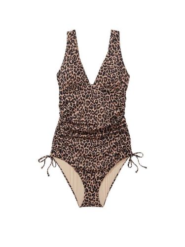 Суцільний купальник Victoria's Secret Swim Ruched Plunge One-Piece Swimsuit Sexy Leopard
