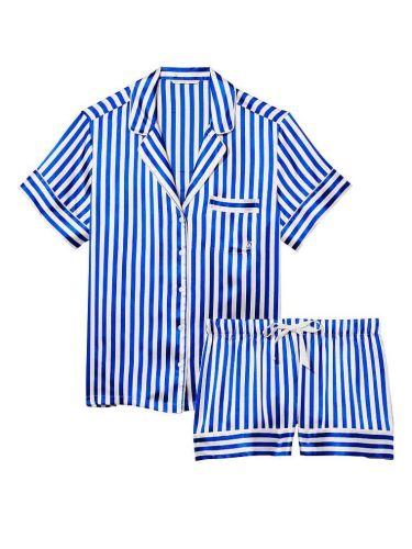 Піжама сатинова Satin Short Pajama Set Blue Stripe Victoria's Secret
