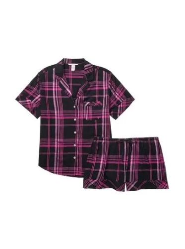 Піжама Flannel Short Pajama Set Black-Fuchsia Plaid