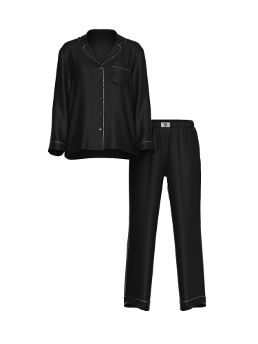 Піжама сатинова Glazed Satin Shine Long Pajama Set Pink Black