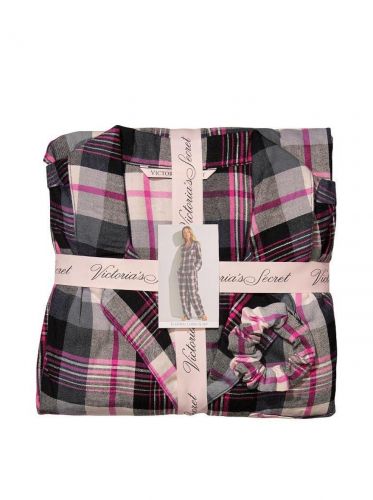 Піжама Flannel Long Pajama Set Black & Pink Plaid від Victoria's Secret size XS