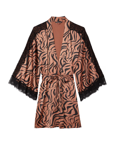 Сатиновий халат Luxe Satin Lace Inset Robe Zebra від Victoria's Secret
