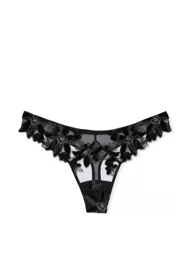 Трусики Very Sexy Floral Embroidered Thong Panty Black Victoria's Secret