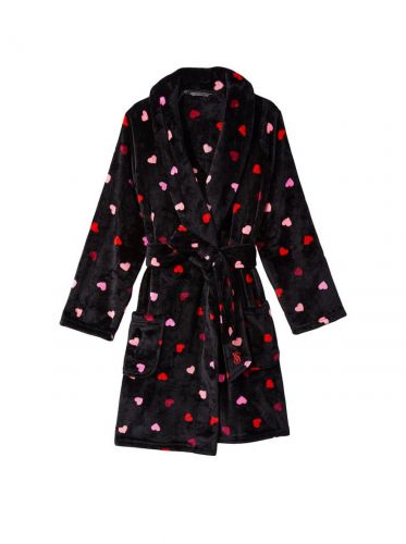 Плюшевий халат Short Cozy Robe Black Multi Heart Victoria's Secret