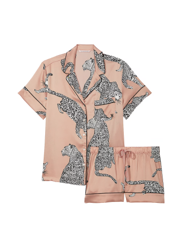 Піжама сатинова Satin Short Pajama Set Evening Blush Leopards від Victoria's Secret