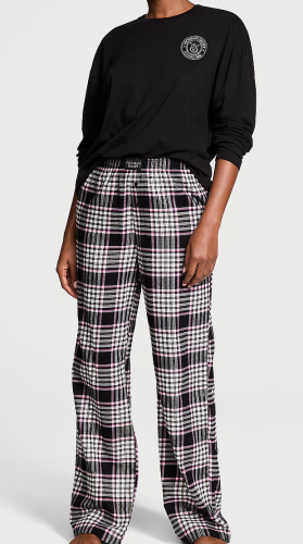 Піжама Flannel Long-Sleeve Tee-Jama Pajama Set Black & Pink Plaid