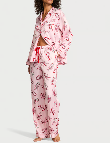 Піжама сатинова Glazed Satin Long Pajama Set Pink Print