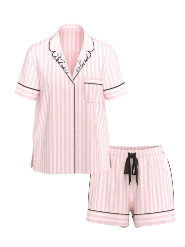 Піжама Flannel Short Pajama Set Pink Stripe