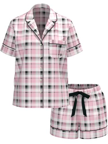 Піжама Flannel Short Pajama Set Coconut White/Black White Gold Lurex Yd Plaid