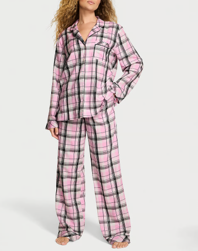 Піжама Flannel Long Pajama Set Coconut White/Black White Gold Lurex Yd Plaid