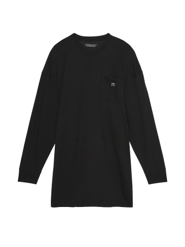 Нічна сорочка Cotton Long-Sleeve Pocket Sleep Tee Black