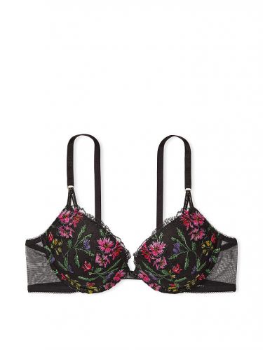 Комплект Floral Embroidery Push-Up Bra Black Multi Victoria's Secret