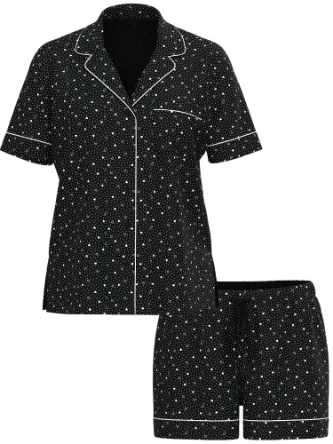 Піжама Modal Short Pajama Set Coconut White & Black Heart Dots