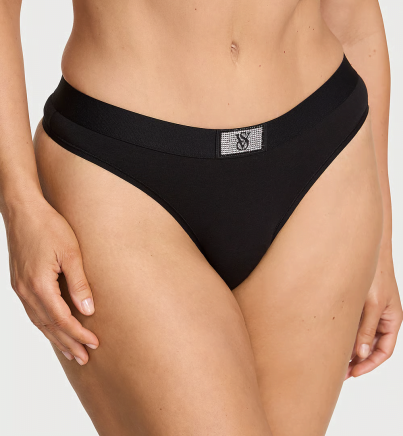 Трусики Logo Cotton Shine Patch Thong Panty Black