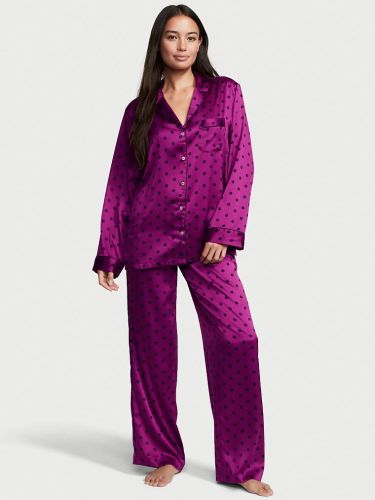 Піжама сатинова Satin Long Pajama Set Raspberry Cooler Dot від Victoria's Secret