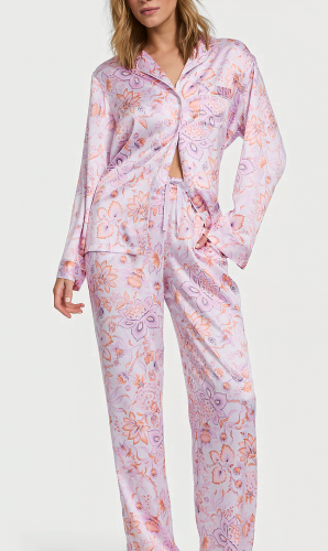 Піжама сатинова Satin Long Pajama Set Violet Floral