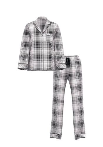 Піжама Flannel Long Pajama Set Black & White Plaid