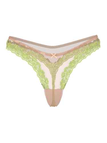 Трусики Tease Mesh Lace-Trim High-Leg Thong Panty Praline
