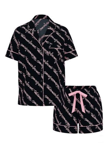 Піжама Flannel Short Pajama Set Black Ribbon Script